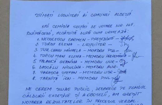 Scrisoarea comisiei sectiei de votare Buimaceni